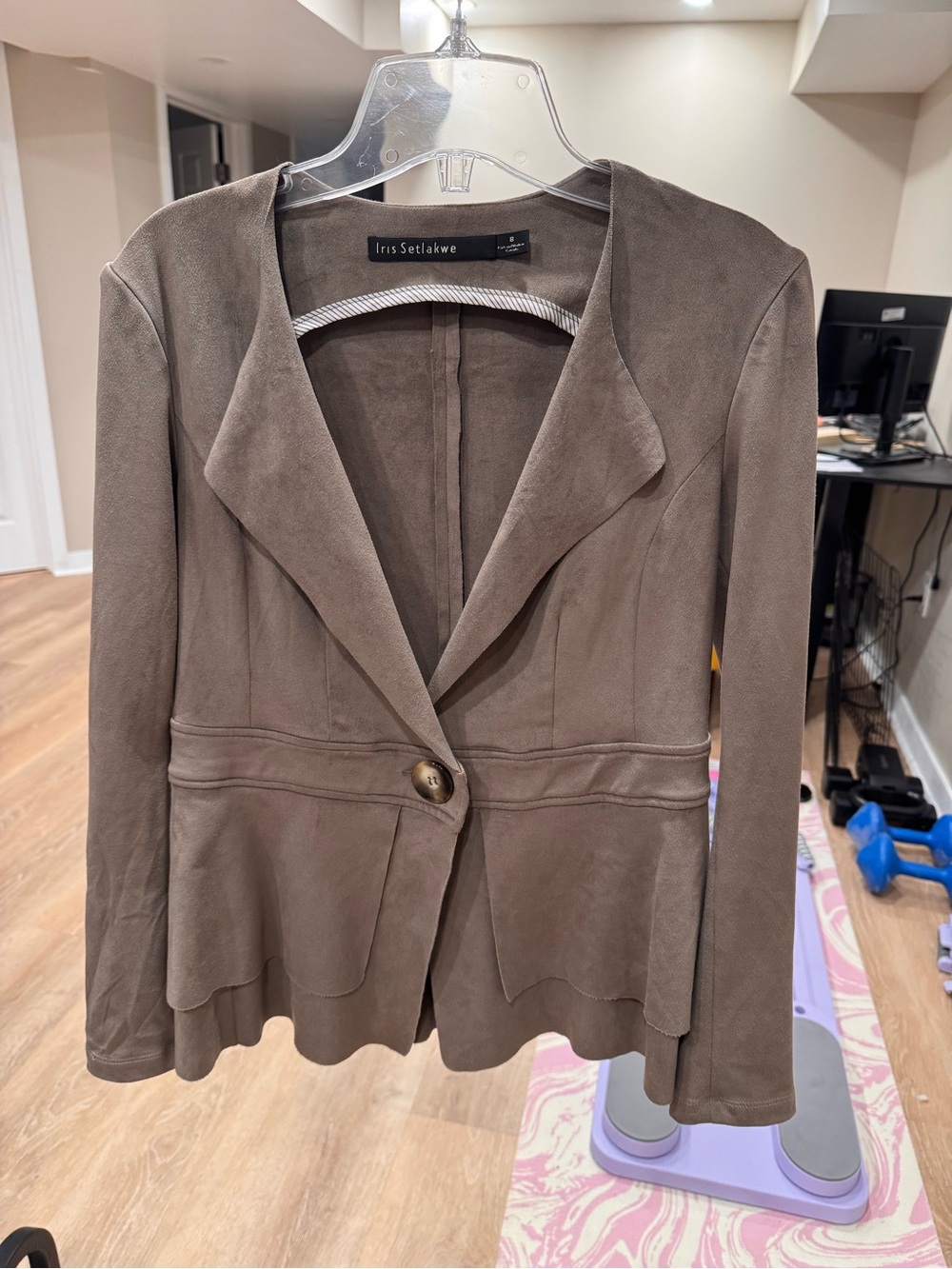 Iris Setlakwe Taupe Suede-Look Peplum Blazer